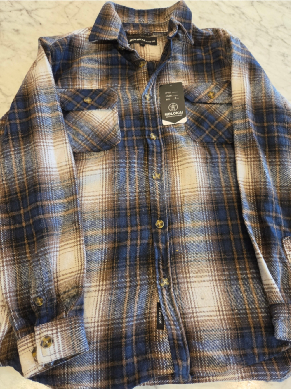 Men's Molokai Surf Co. Plaid Shirt Jacket, Size S, Blue and Brown